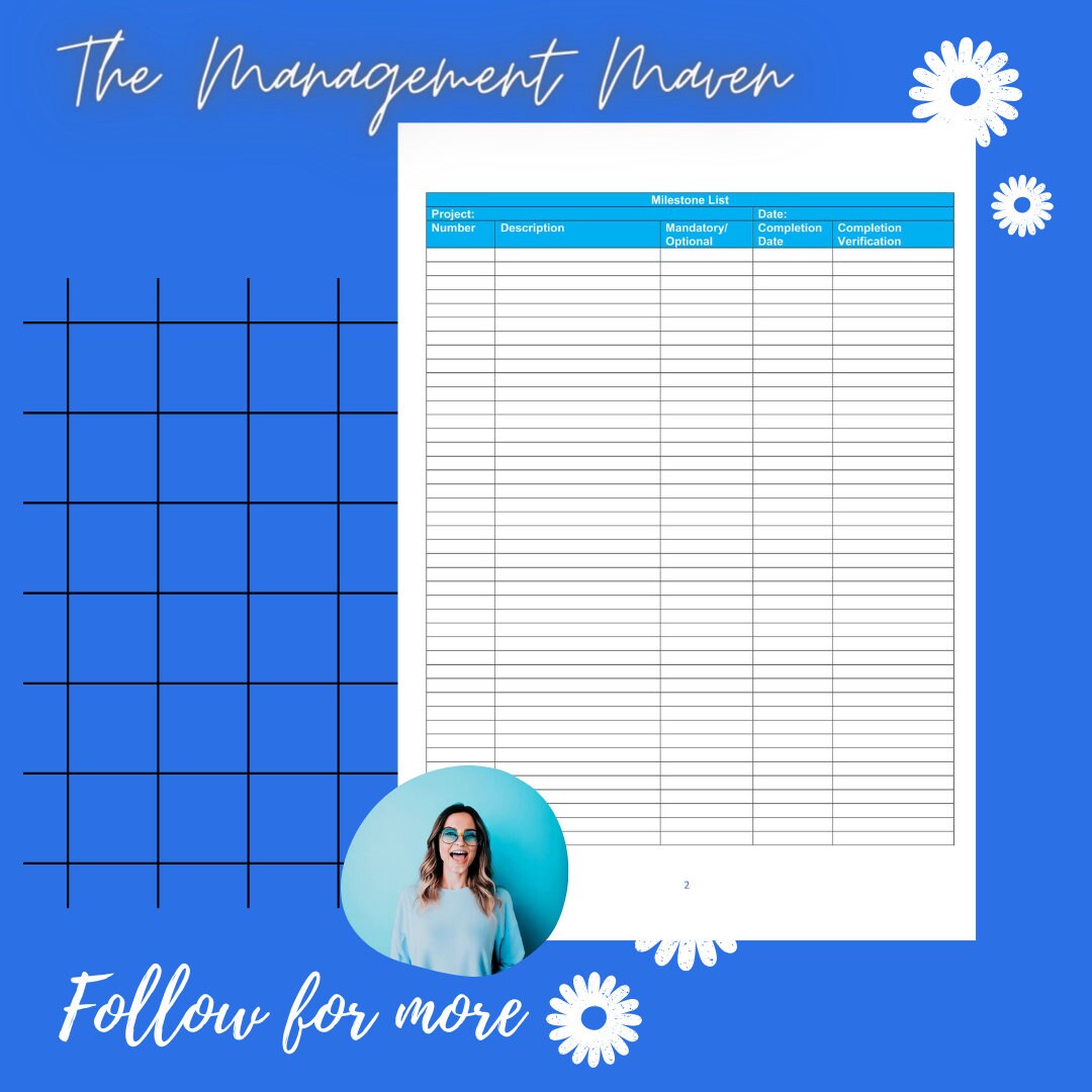 Project Milestone List Excel Template Etsy