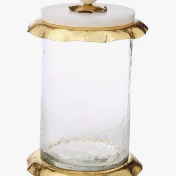 Glass Canister with Marble and Gold Lid