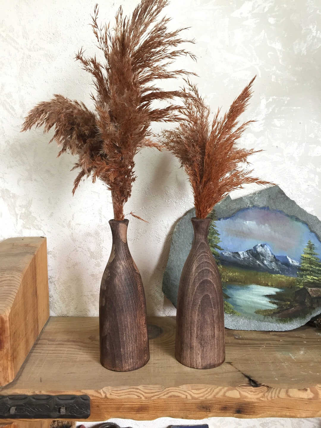 Beech Flower Holder Walnut Varnish Wood Flower Vase New Home Etsy