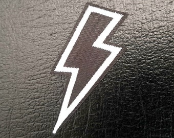 Lightning Bolt Gestickter Aufnäher (Paar) - Punk Meme Aufbügler - Uniform Aufnäher - Schwarz & Weiß Aufkleber - Schwarzer Humor Aufnäher