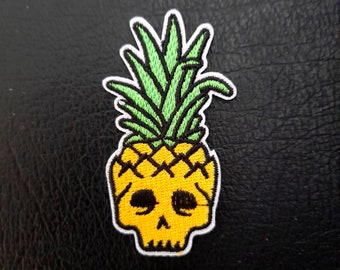 Pineapple Skull Embroidered Patch Punk Pineapple Skull Applique  Punk Meme Patches  Foodie Biker Patches  Dark Humour Patches