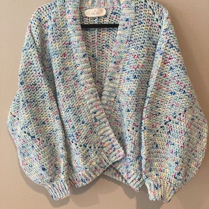 Light Blue Speckled Crochet Cardigan