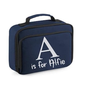 Personalised navy lunch bag, school lunch box, back to school, school essentials, personalised lunch box, lunch cooler bag, kids lunch box