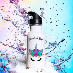 Personalized children&#39;s unicorn bottle with stainless steel foldable spout/name bottle/school bottle/bottle/personalized bottle/children&#39;s bottle