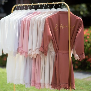 Satin Bridesmaid Robe with Lace Trim: Personalized Wedding Gift