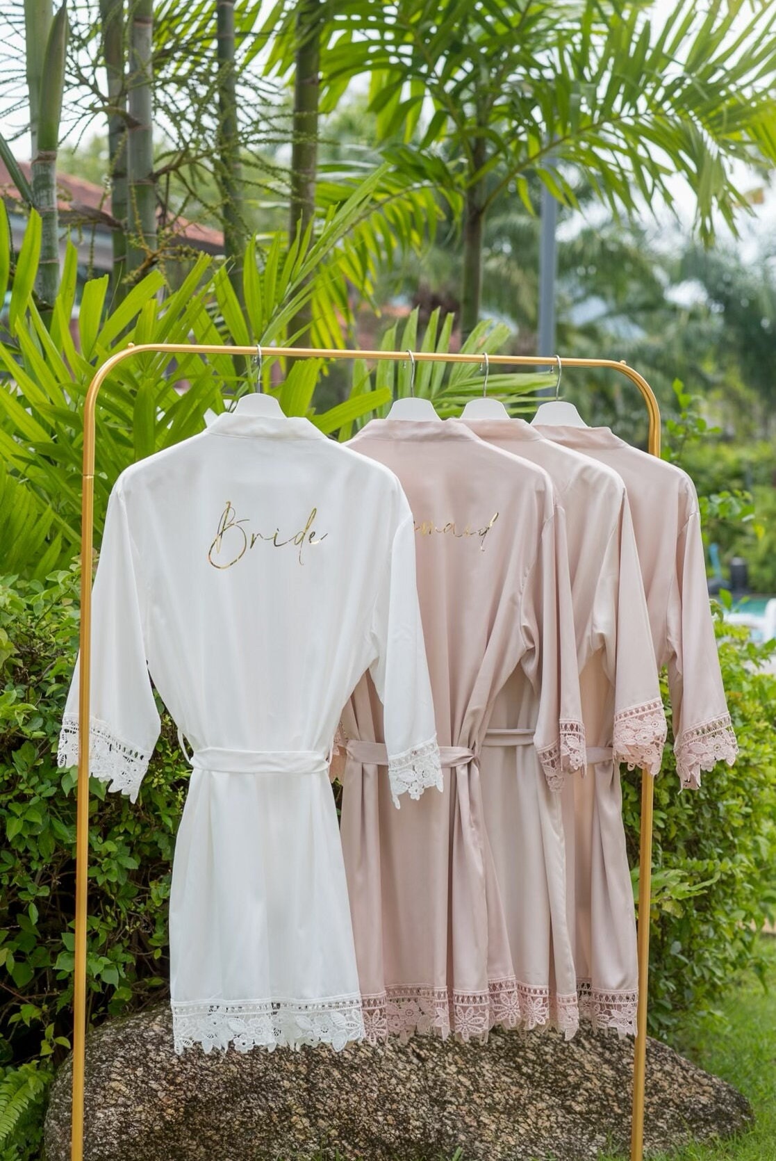Silk Satin Short/Mini Solid Color Bride Robes with Lace Trim main image 1