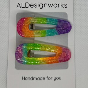 Set of 2 Handmade Resin Glitter Barrettes- Sparkly Hair Clips |Cute trendy accessories| Unique gift for girls and women