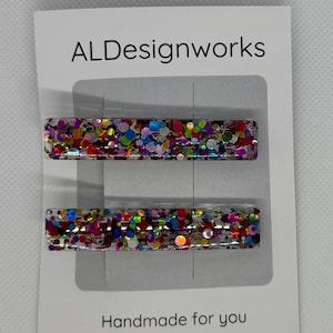 Set of 2 Handmade Resin Glitter Barrettes- Sparkly Hair Clips |Cute Trendy hair accessories| Unique gift for girls or women