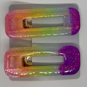 Set of 2 Handmade Glitter Resin Barrettes- Sparkly Hair Clips |Cute trendy hair accessories |Unique gift for girls and women
