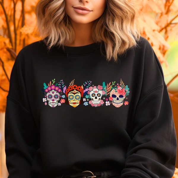 Sweat Catrina | Chemise têtes de mort mexicaines | Pull Le Jour des Morts | Sweat mexicain Catrina | Tête de mort Catrina