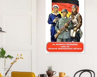 Die Nationale Volksarmee schützt die DDR | Ostdeutsches Plakat, Nachdruck aus den 1950er Jahren