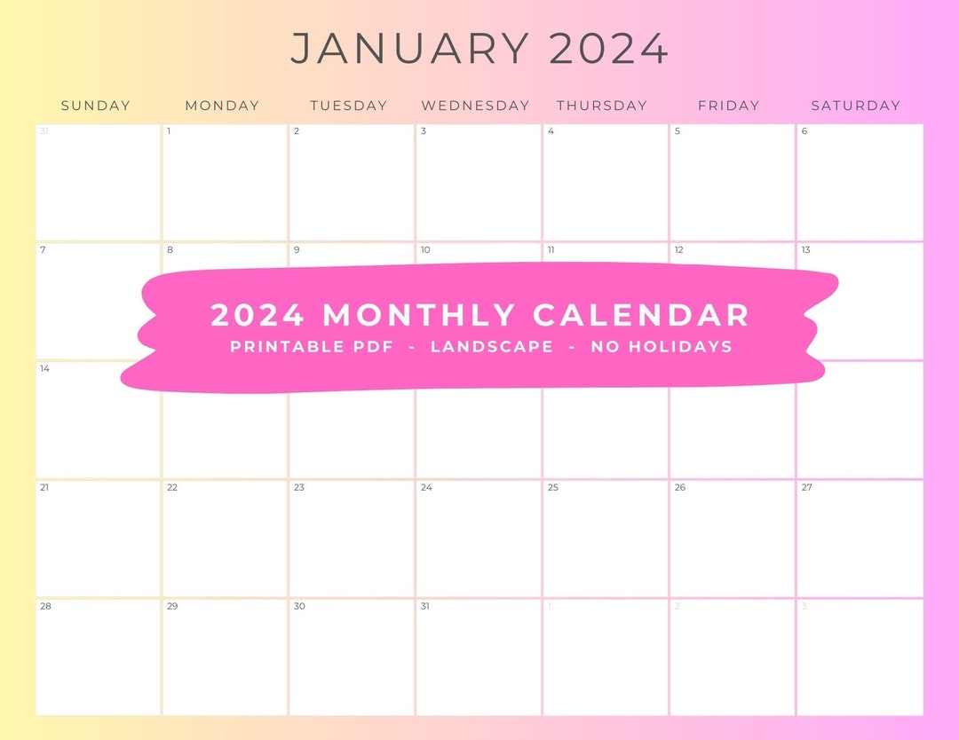 2024 Monthly Calendar 8.5x11 LANDSCAPE Jan Dec Etsy