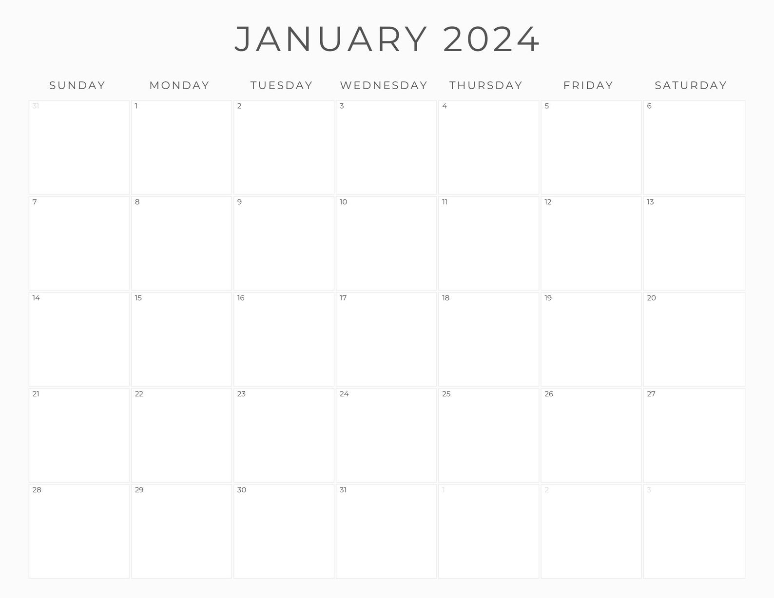 2024 Monthly Calendar | 8.5x11 | LANDSCAPE | Jan - Dec | Sunday Start