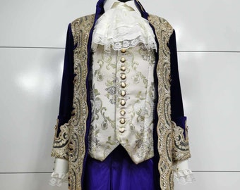 Ready to ship Men 5Pc Purple Velvet Suits Set Venezia Masquerade  Costume Embroidery Wedding Theater Attire Bridgerton Rococo 18th century