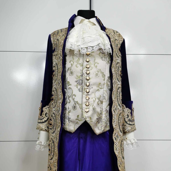 Ready to ship Men 5Pc Purple Velvet Suits Set Venezia Masquerade  Costume Embroidery Wedding Theater Attire Bridgerton Rococo 18th century
