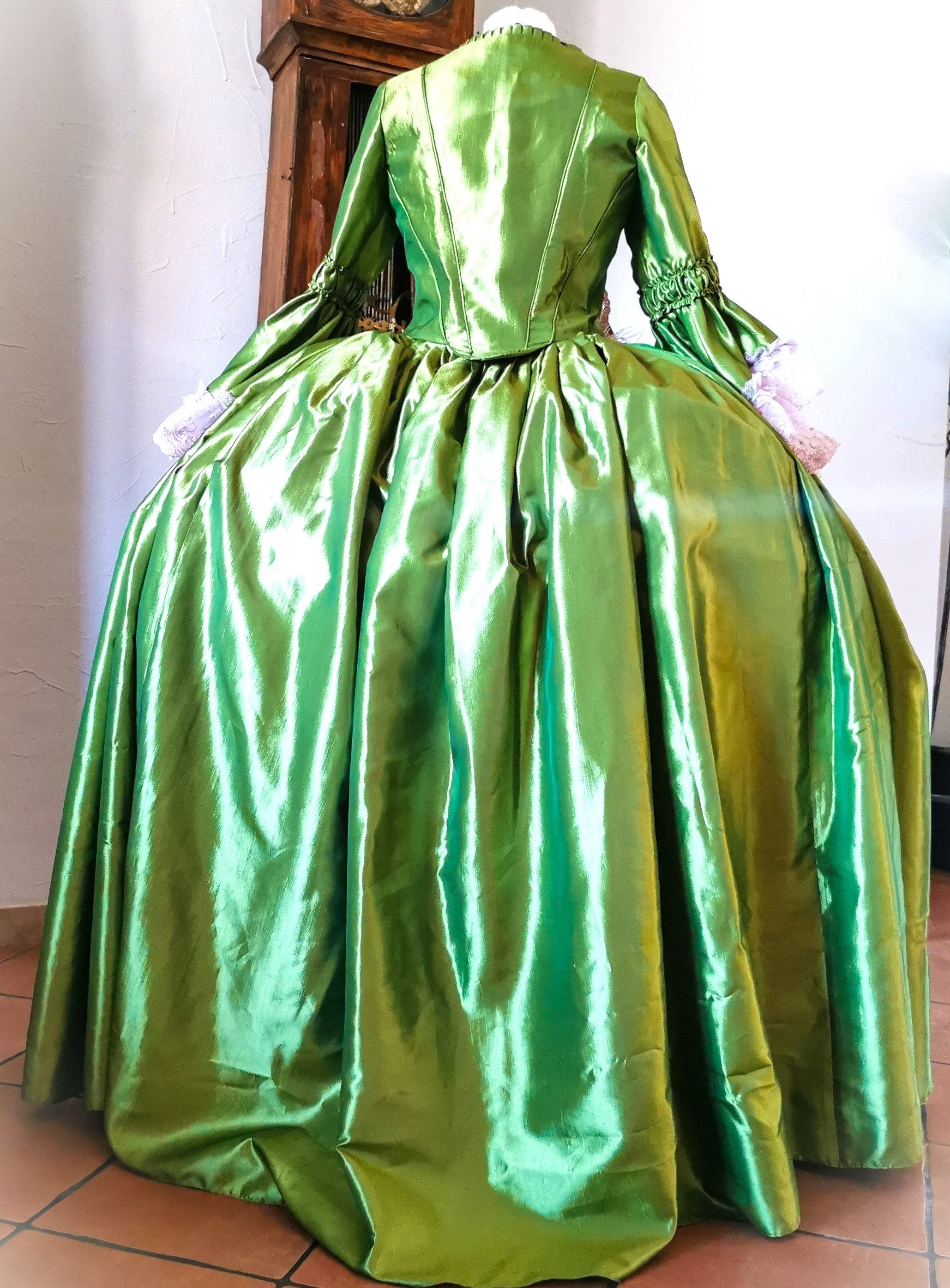 Green Robe a la Francaise: Handmade 18th Century Marie Antoinette Gown Green Robe a la Francaise: Handmade 18th Century Marie Antoinette Gown