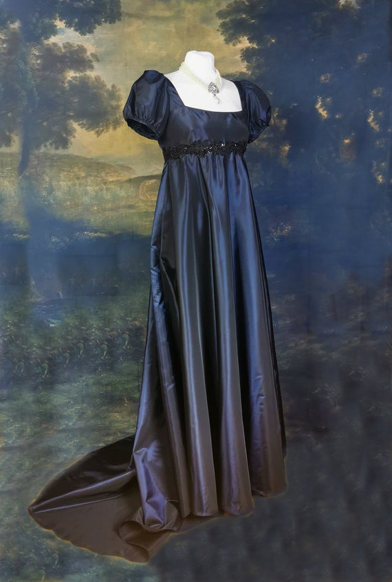 regency era evening dress Sunset Orange Long Sleeve