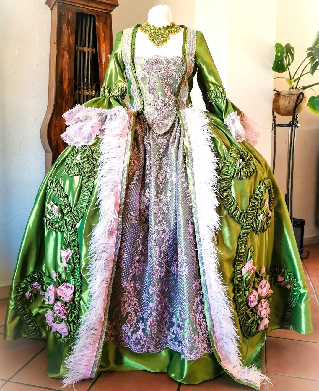 marie antoinette green dress Green Robe a La Francaise: Handmade 18th Century Marie Antoinette Gown