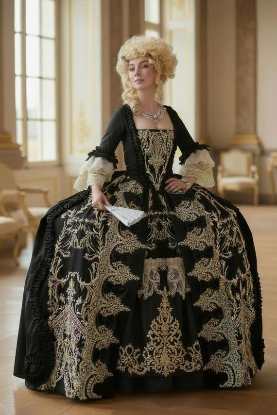 marie antoinette black dress Handmade 18th Century Gown, Historical Jennifer Lopez Arrived To blue sparkle prom dresses taille:S - EU 36 Girl's Concert Dresses