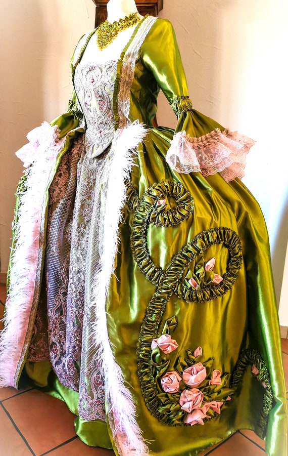 18th century green dress Robe a La Francaise: Handmade Marie Antoinette Gown simple green victorian dress