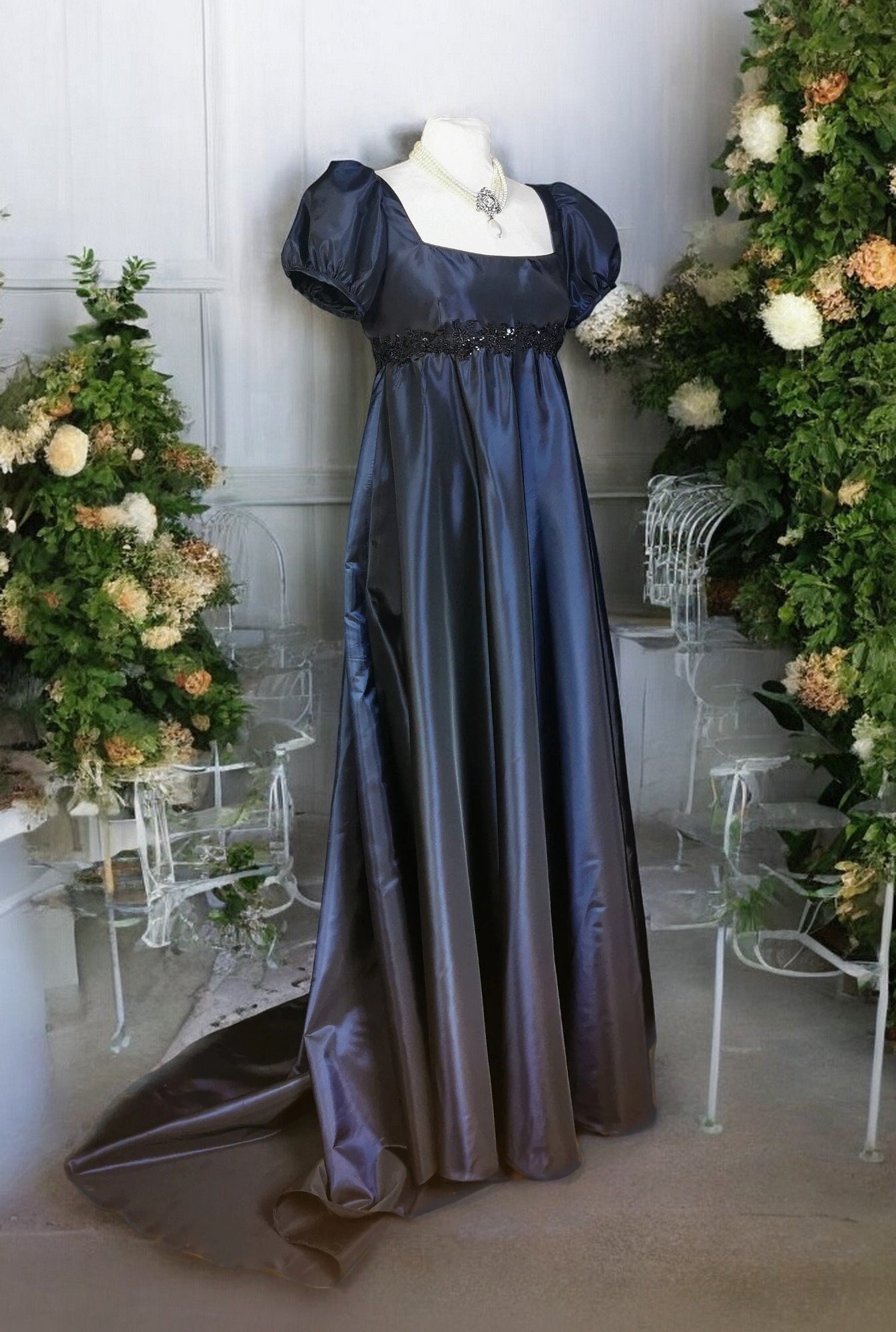 Regency Taffeta Day Dress Jane Austen 1815-1825 Custom Made Historical Gown