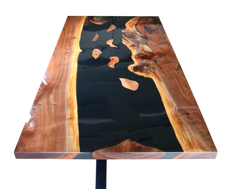 Live Edge Walnut Resin Dinning Table, Clear Epoxy Resin Walnut Slab