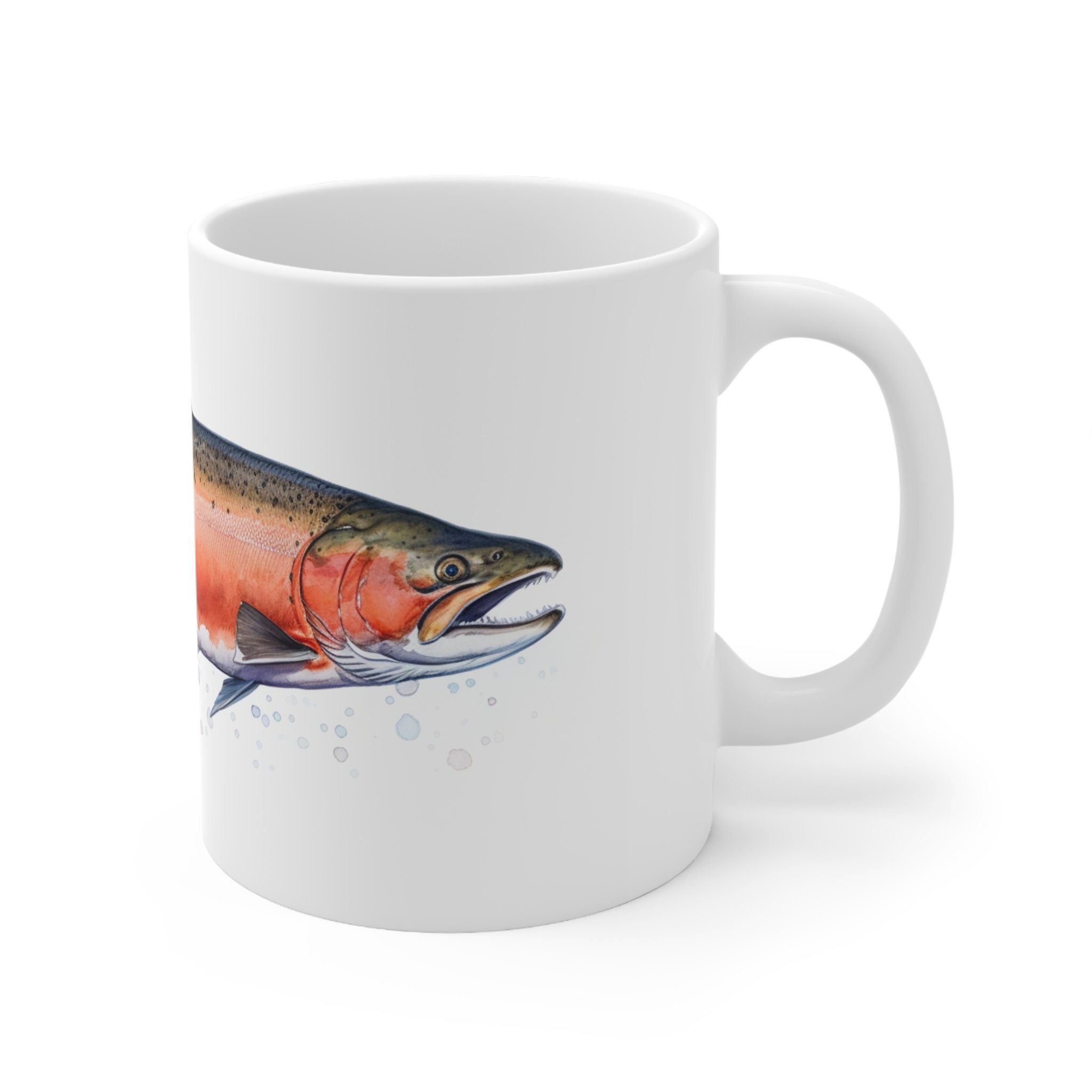 Chinook Salmon Watercolor Mug - Artistic 11 oz Ceramic Mug for Fishermen,  Nature Lovers, Dads