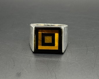 Handmade Sterling Silver Men's ring ,Gift , Present For Him , Tiger eye and Onyx Stone