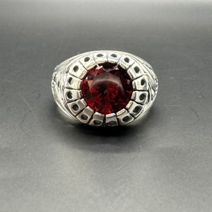 Handmade Sterling Silver Men&#39;s ring ,Gift , Present For Him , Red Rhodolite Stone