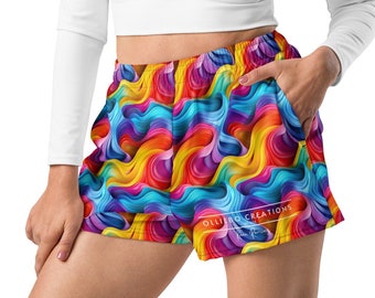 Rugby, football, running shorts - RAINBOW WAVES - Women’s Recycled Athletic Shorts