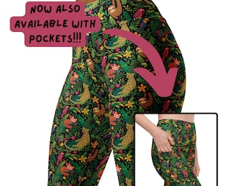 Leginsy - In The Jungle, damskie, modne legginsy z wysokim stanem i modnym krojem na siłownię - XS - 6X! Odporne na przysiady! Teraz z kieszeniami bocznymi lub bez.