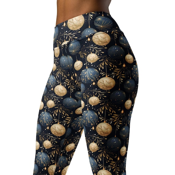 Leggings Blue Christmas Baubles High Waisted Funky Ladies Gym Wear XS 6X Squat Proof Bright Colourful Moisture Wicking Activewear Etsy Ireland