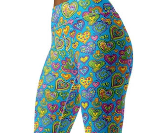 High Waisted Sports Leggings - LOVE HEARTS Moisture Wicking, soft & comfortable - XS - 6X! Squat Proof! Kids matching items available