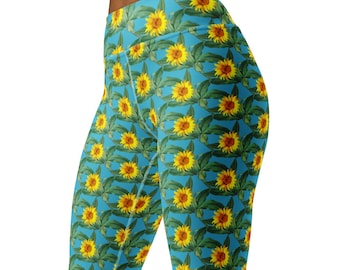 High Waisted Sports Leggings - SUNFLOWERS Moisture Wicking, soft & comfortable - XS - 6X! Squat Proof!