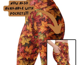 Leggings - Feuilles d'automne, vêtements de sport taille haute pour femmes géniaux - XS - 6X ! Preuve de squat ! Maintenant avec ou sans poches latérales.