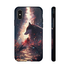 Wolf and Girl Phone cover, Anime wolf fantasy case, iPhone Pro 15,14, 13,12, 11, Plus, Mini, X, Samsung Galaxy S24, S23, S22, S21, S20, S10