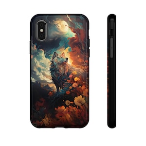 Wolf on Cliff Phone case, Wolf and flowers Phone cover iPhone Pro, Plus, Max, Samsung FE, Ultra, Plus, Google Pixel case