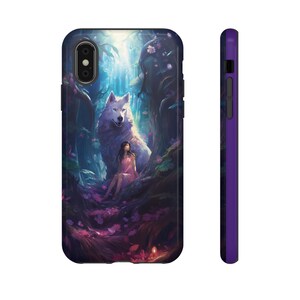Girl with wolf Phone cover- Fantasy wolf Phone case iPhone Pro, Plus, Max, Samsung Galaxy FE, Ultra, Plus and google Pixel case