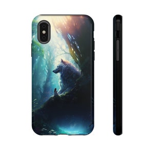 Majestic Wolf Phone case-White wolf with girl cover-iPhone Pro 15, 14, 13,12, 11, Plus, Mini, X, Samsung Galaxy S24, S23, S22, S21, S20, S10