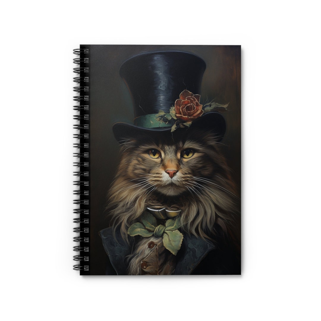 Cat in Top Hat Spiral Notebook, Fancy Cat Journal, Mental Health ...