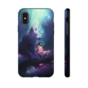 Girl and wolf Phone case, white wolf aesthetics cover, iPhone 15,14, 13,12, 11, Plus, Mini, X, Samsung Galaxy S24, S23, S22, S21,S20,S10