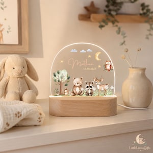 Personalized Woodland Night Light, Baby Night Lamp with Name, New Baby Gift, Baptism Gift, Nursery Decor