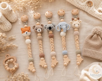 Custom Crochet Pacifier Clip, Personalized Baby Name Dummy Holder, Handmade Binky Clip, Newborn Baby Shower Gift