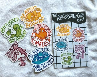 Recession-Core! MEGA PACK - 5 Large Sticker PLUS 4 x 7 inch Sticker Sheet