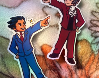 Phoenix and Edgeworth Ace Attorney 3 x 2 inch stickers