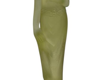 Antique 1930's Art Deco Uranium glass Lady Flower Frog figure