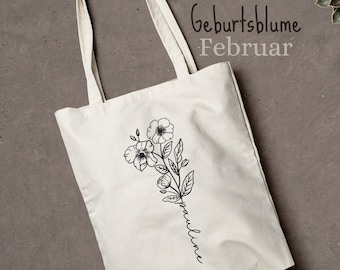Jutebeutel Geburtsblume Februar personalisiert | Blumen | Stofftasche mit Namen |Geschenk Freundin | Stoffbeutel Kollegin