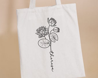 Jutebeutel personalisiert Geburtsblume Juli| Rittersporn Wasserlilie | Stofftasche mit Namen |Geschenk Freundin | Muttertagsgeschenk