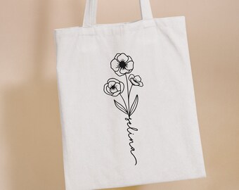 Jutebeutel personalisiert Blume | Stofftasche mit Namen |Geschenk Freundin | Weihnachten Mama | Stoffbeutel Kollegin |Tasche Motiv | Floral