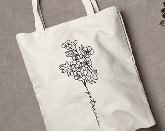 Jutebeutel personalisiert Geburtsblume Mai| Weißdorn Maiglöckchen | Stofftasche mit Namen |Geschenk Freundin | Stoffbeutel Kollegin